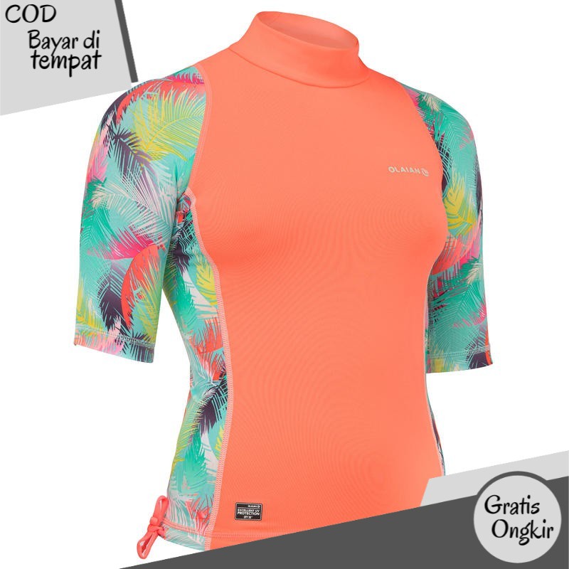 Decathlon Olaian Girls Surf Uv Top Orange - 8552617 TN2