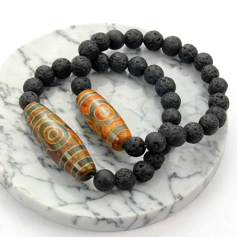 [Women &amp; Men Natural Lava Volcanic Stone Agate Beads Bracelet] [Stress Relief Healing Chakra Yoga Lucky Bracelet] [Jewellery Accessories Gifts]