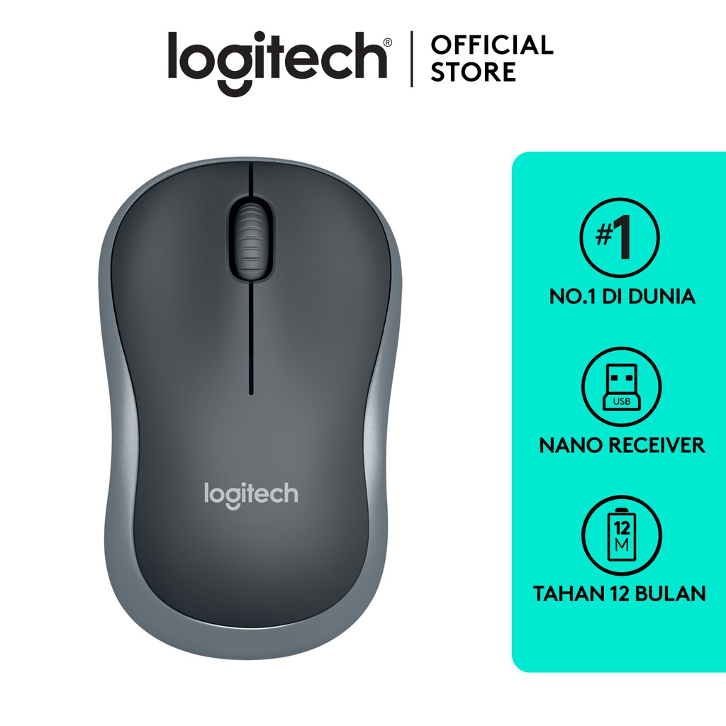 Logitech M185 Mouse Wireless Compact untuk Windows, Mac, ChromeOS - Abu - Abu
