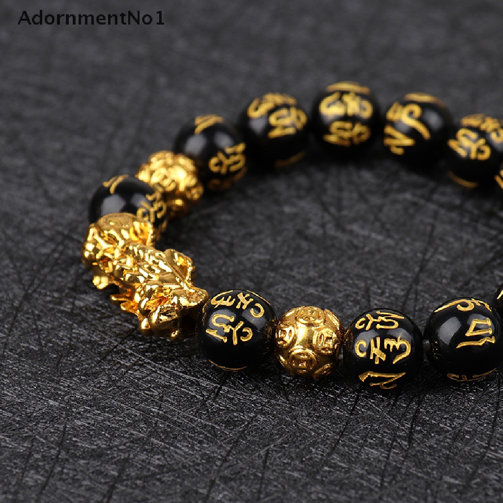 (AdornmentNo1) Gelang Tangan Batu Obsidian Feng Shui Warna Hitam Untuk Pria / Wanita