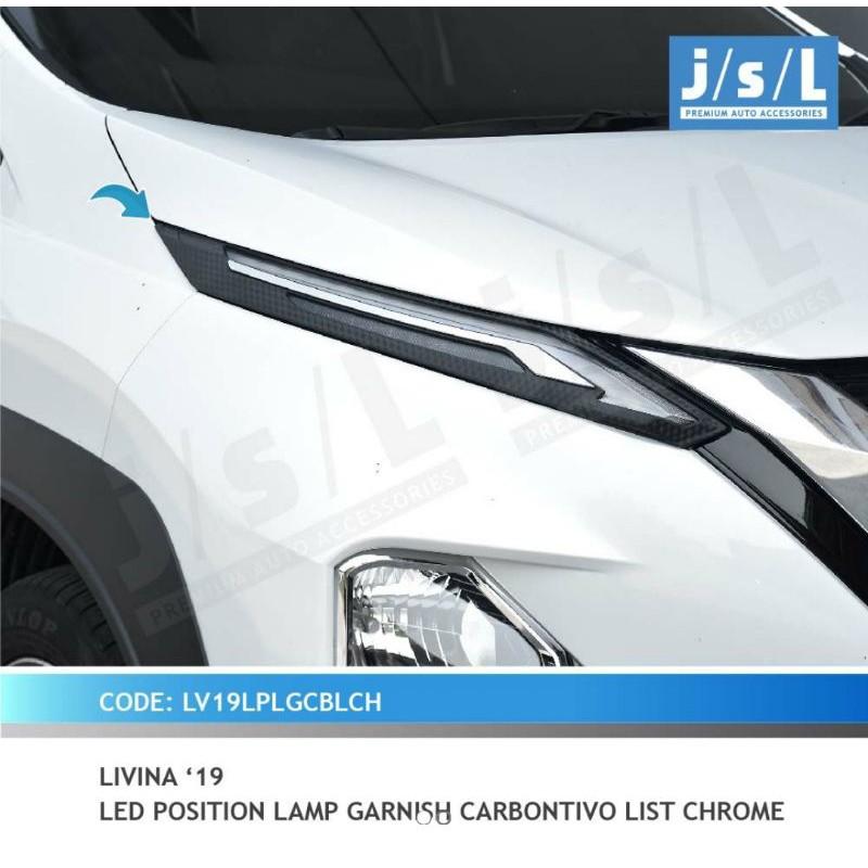 Garnish depan all new Livina 2019 LED position Chrome Carbon Hitam jsl