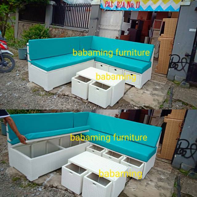 SOFA LOVESEAT+MEJA ROTAN SINTETIS BOGOR CIBINONG