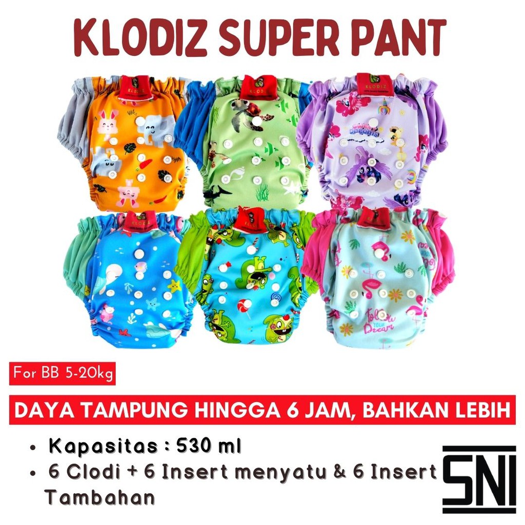 Jual 6pc Clodi + 12 Insert Popok Kain KLODIZ SUPERPANTS Standar SNI ...