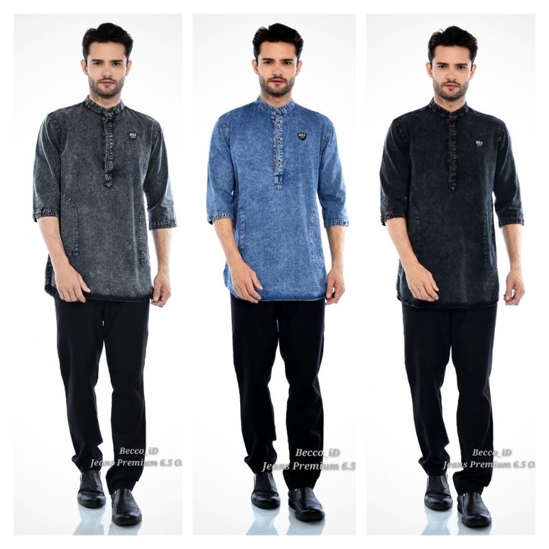 Baju Koko Pria Kurta Jeans Atasan lengan 3/4 pria Levis Baju Muslim Pakistan Kemeja Muslimin BECCO.i