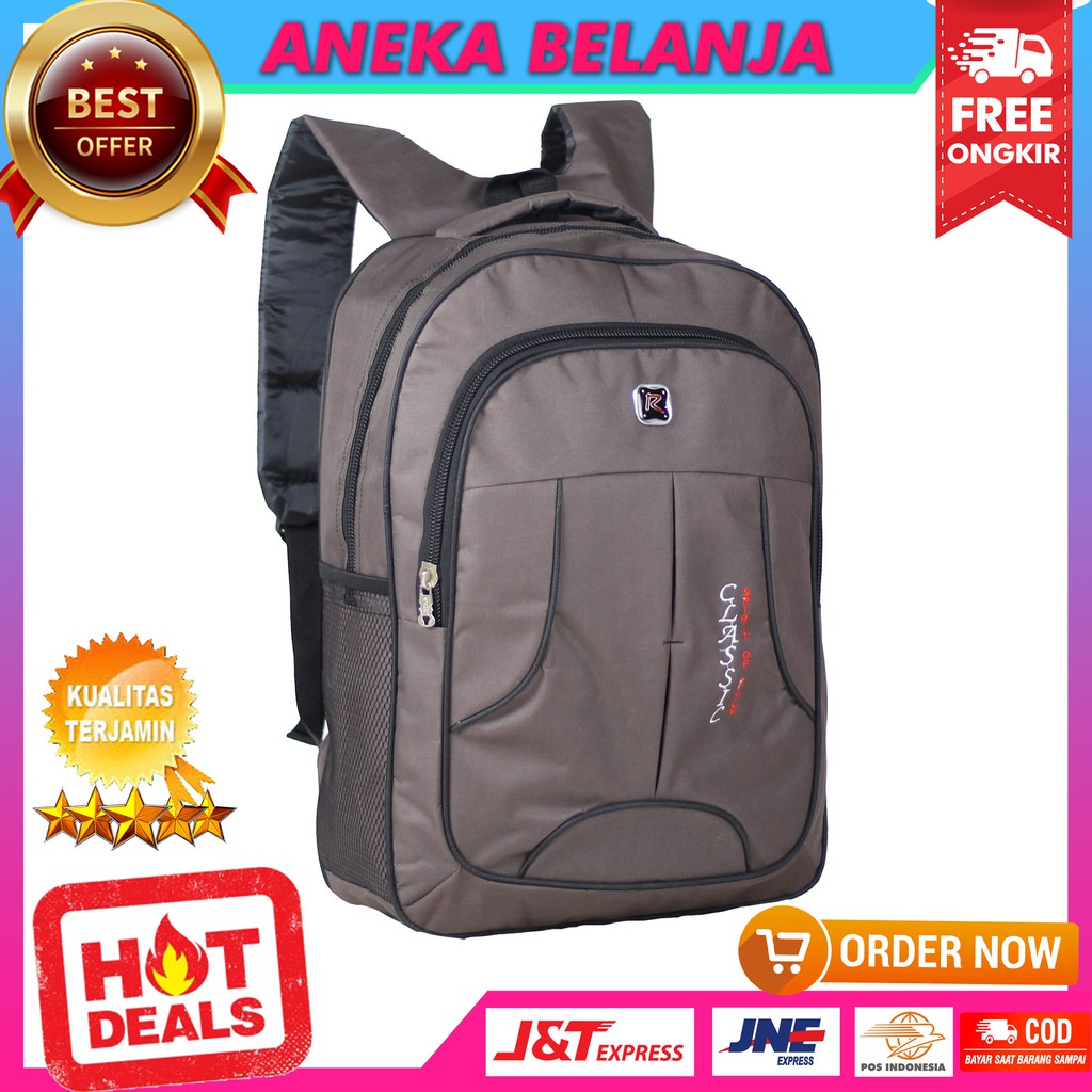 Tas Punggung Polo Classic Coklat Tas Sekolah Kuliah Kerja  Backpack Nyaman Bonus Raincover