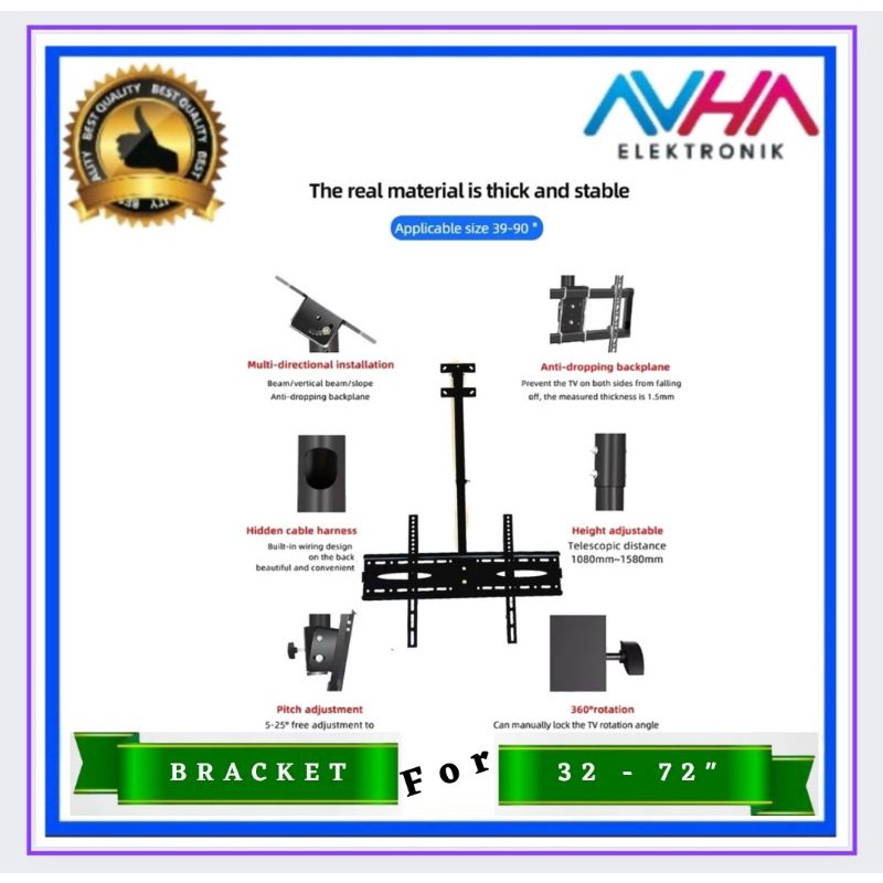 Bracket tv gantung bracket ceiling tv braket tv gantung braket gantung tv 42 43 49 50 55 60 65 70 72 Inch adjustable panjang 1,5m