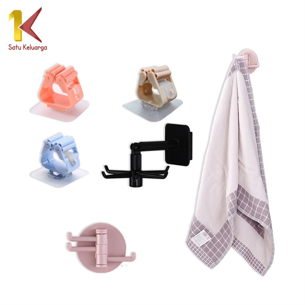 Satu Keluarga Gantungan Tempel Dinding C132-133 C255 3 Kait Rotating Hook 3in1 / Gantungan Sapu dan 