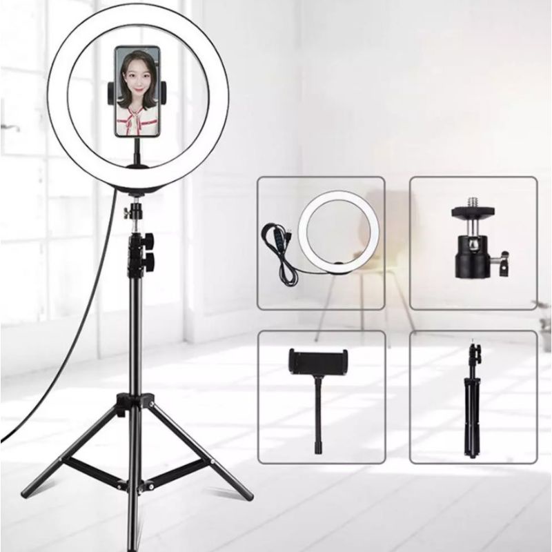 TRIPOD RING LIGHT 2.1 HP PLUS REMOTE KEPALA TRIPOD BAUT UNIVERSAL