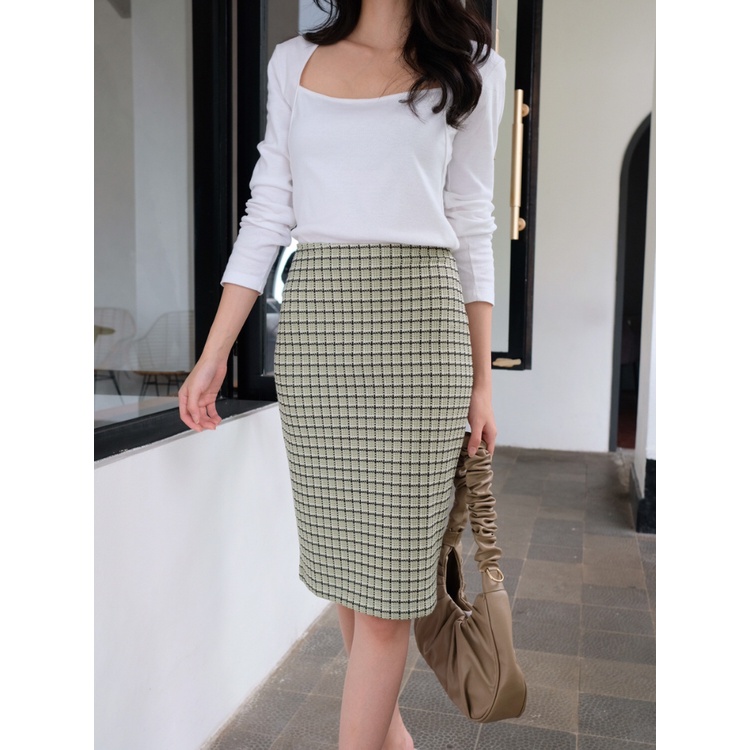 Kadaka B-0172 Midi Skirt Tweed Knit Stretch Korea Rok Wanita