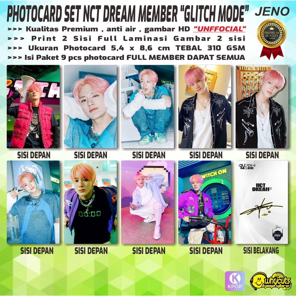 PHOTOCARD SET PC KPOP PREMIUM NCT DREAM MEMBER GLITCH MODE  / PRINT 2 SISI FULL LAMINASI SUPER GLOSSY / ANTI AIR / ISI 9 PCS