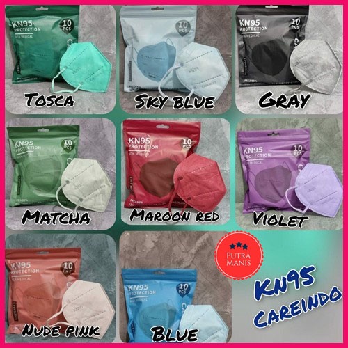 Masker KN95 KN 95 N N95 Earloop 6 Ply 6 Lapisan Tebal kemenkes isi 10 pcs maker Premium Warna warni 