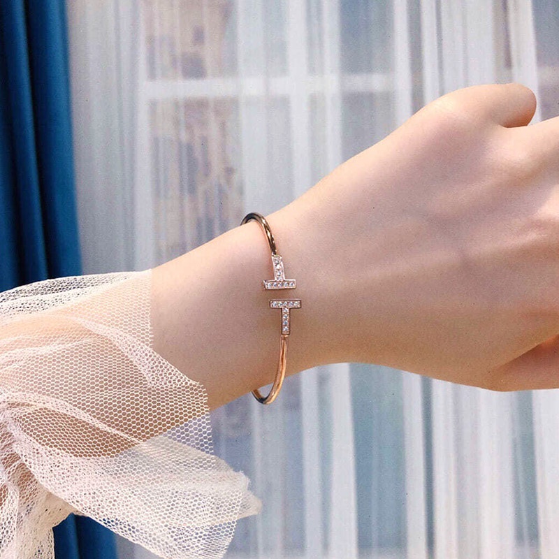 Gelang Berlian Imitasi Korea Klasik Fashion T Bentuk Bangle Terbuka Perhiasan-2