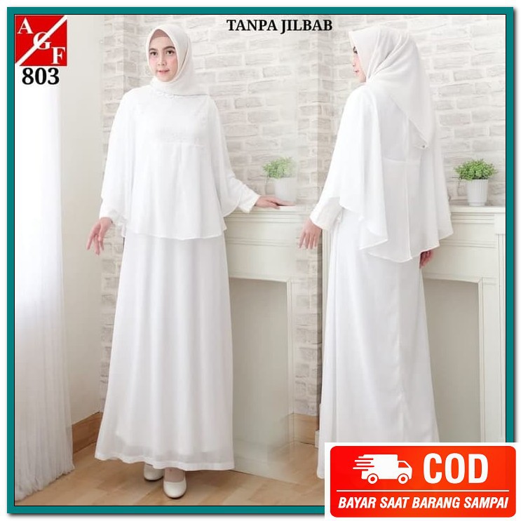 [ Promo ] Baju Set Gamis + Jilbab Syari Wanita Remaja Talitha Ter KG317 Baju Gamis Putih / Gamis P