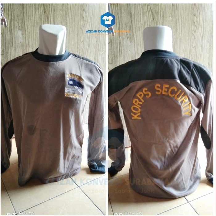 TERMURAH- Kaos Coklat Security Lengan Panjang Bordir - Cokelat, all size