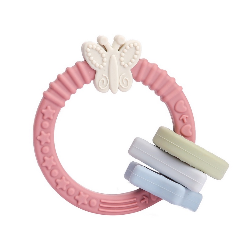 Crumbl Silicone Teether Ring - Silikon Beads Teething Toy - Mainan Gigitan Anak Bayi Soother-Pink Butterfly