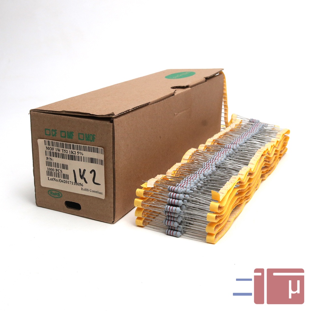 x10 Resistor 1K2 1.2K 1W Metal Oxide 5% Taiwan Kaki Tembaga