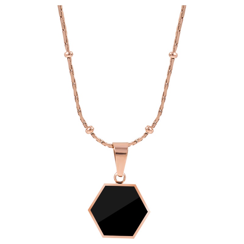 [Ikuti Toko Kami -10K minus 5K] Hip Hop Geometris Liontin Baja Titanium Rose Gold Kalung Klavikula Perempuan