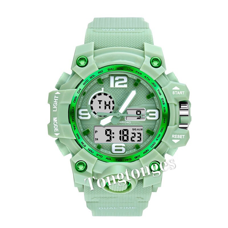 PROMO ANTI AIR RUBBER JAM TANGAN PRIA SPORT FASHION  DUAL-TIME  LIST PUTIH WANITA  FREE BATERAI