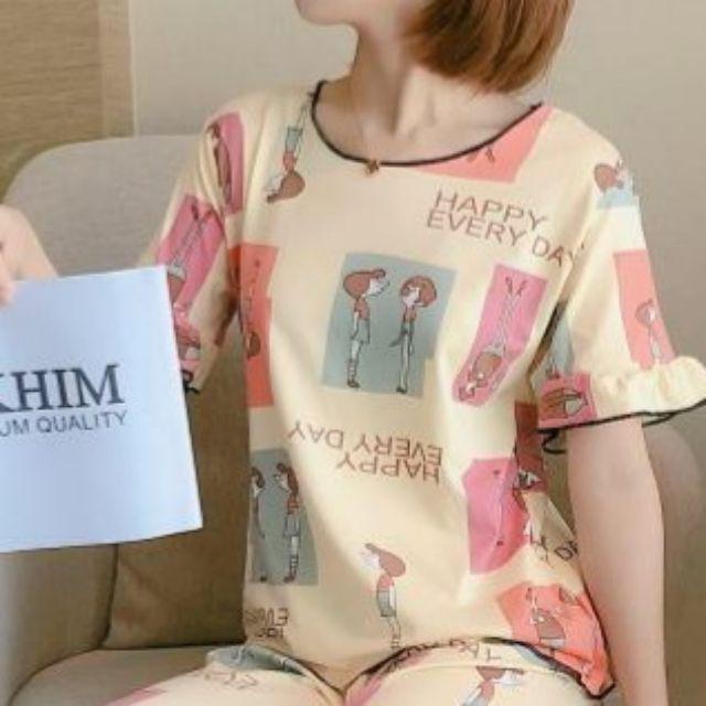 Baju tidur Wanita Import Bahan Kaos Spandex Tebal Aneka Motif All Size L Short Pants-Happy day