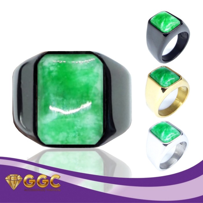 Cincin Batu Giok Hijau Kembang Asli