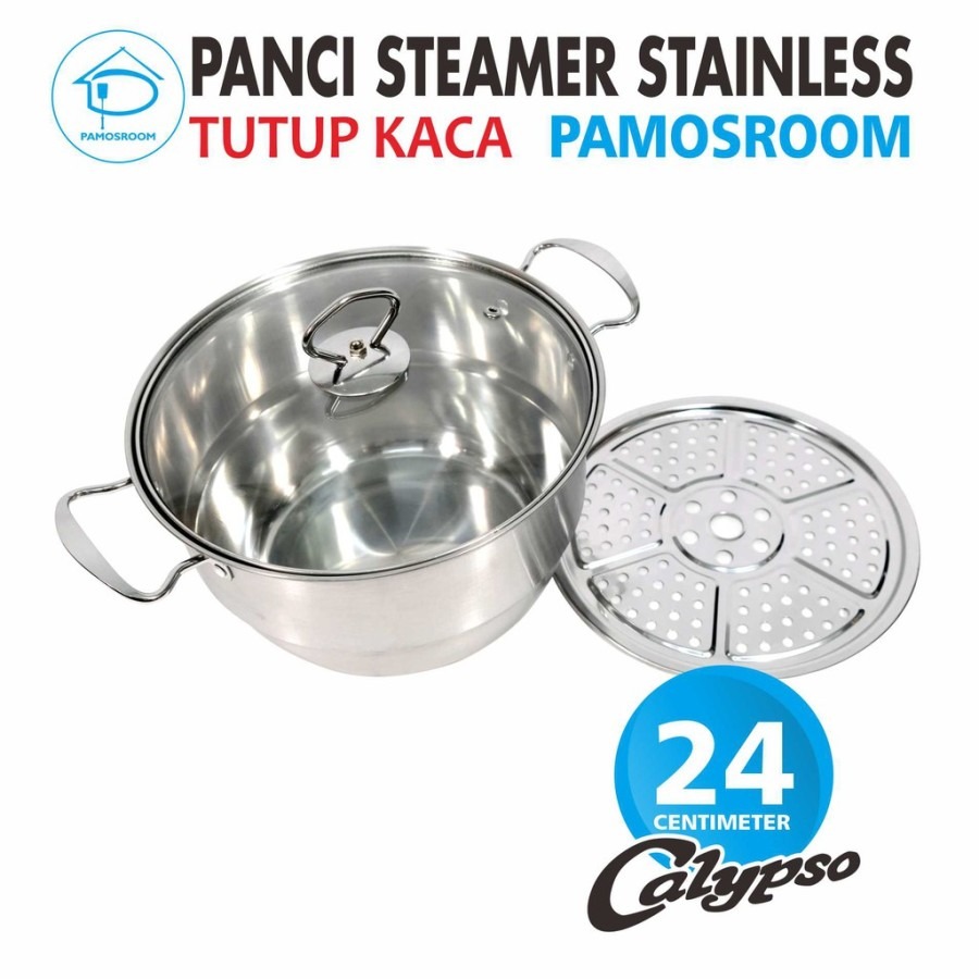PANCI STEAMER SERBAGUNA 24 CM STAINLESS STEEL TUTUP KACA JC TK034