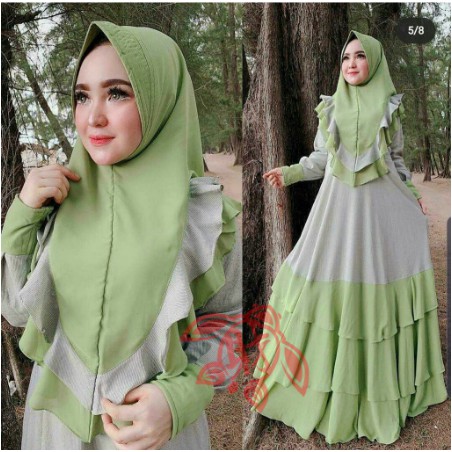 Gamis Remaja Set Hijab Premium Brokat Terbaru | dewasa busui syari modern putih 019 Sabyan pesta
