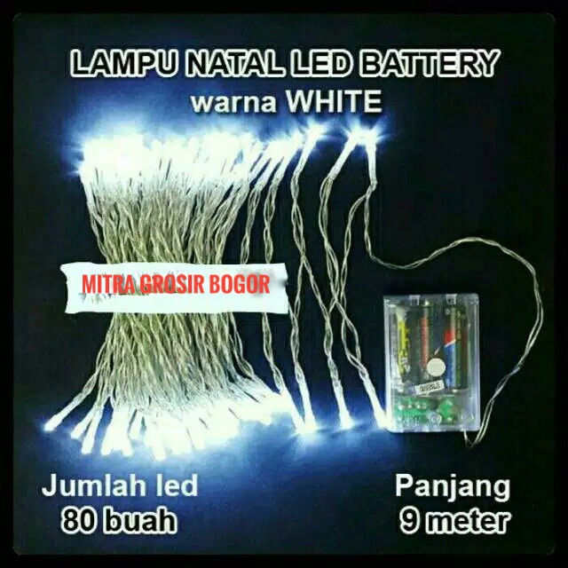 [9 METER] Lampu Natal LED Putih/ White Battery/Baterai A2 Panjang 9 meter