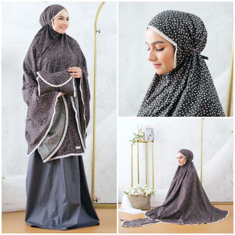 MUKENA KATUN JEPANG ORI ZLASSICA DITSY ROSE BLACK