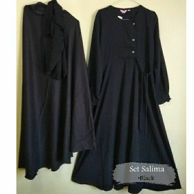 Set Gamis Wolfis/Wollpeach Salima Zahrani warna Hitam