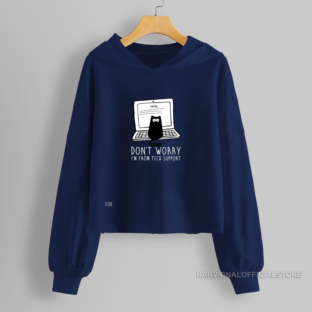 SWEATER CROP HOODIE KUCING LAPTOP BAHAN FRENCHTERRY TERLARIS