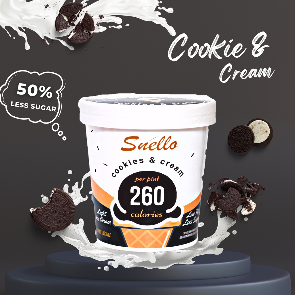 

Snello Gelato - Cookies & Cream 260 Kalori | Ice Cream Rendah Kalori