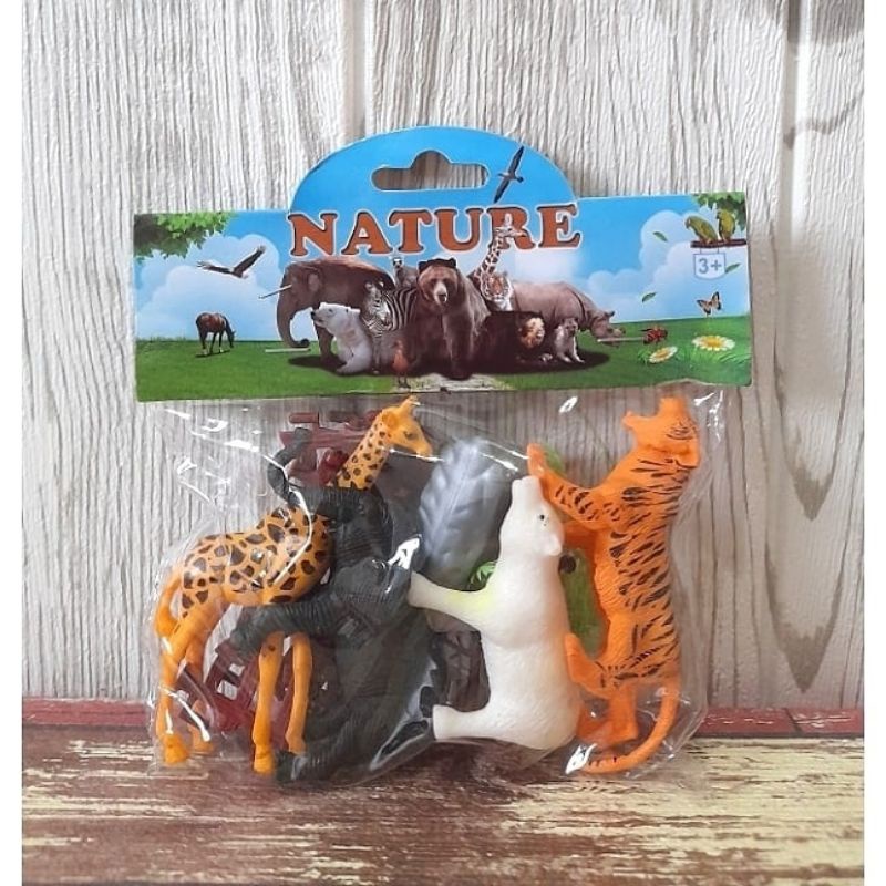 Mainan anak miniatur hewan/binatang mini harimau gajah jerapah beruang kutub berbahan karet