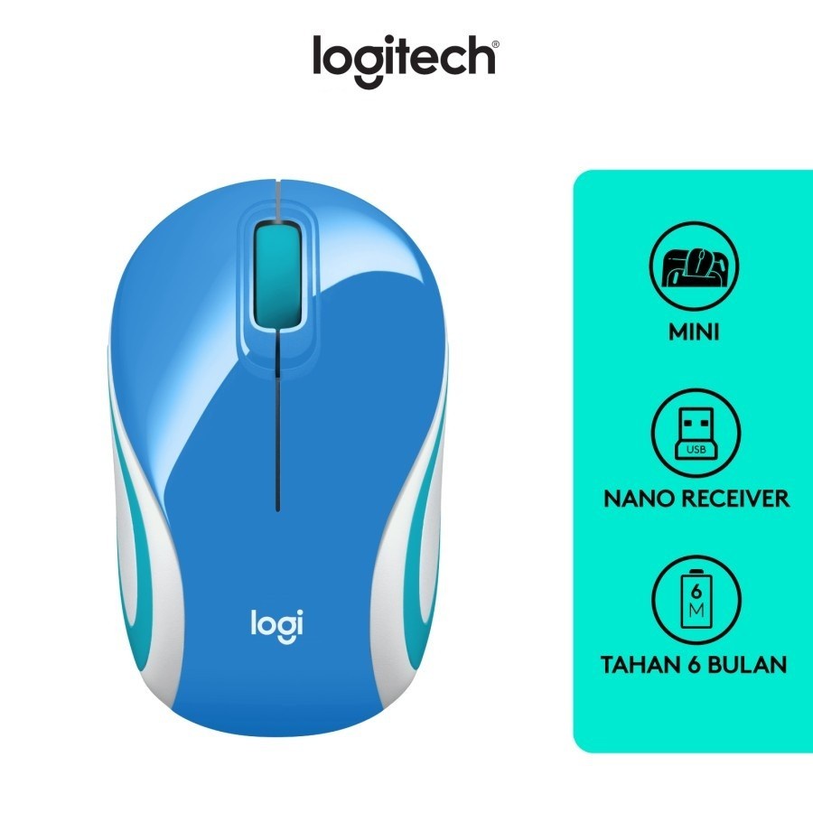 Blue MOUSE MINI WIRELESS LOGITECH M187 BLUE 100% Original BIRU RESMI