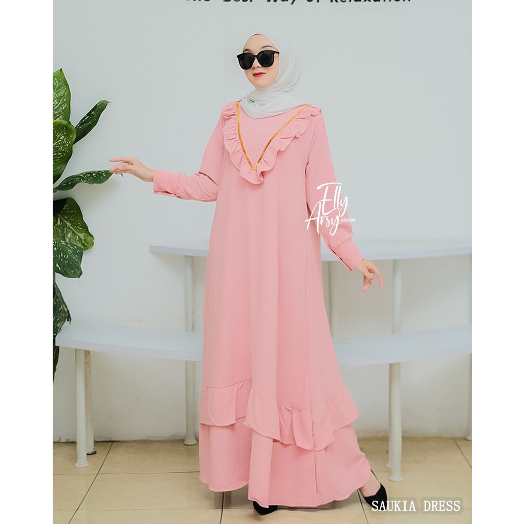 DRESS SAUKIA CRINGKEL by elyarsy original dress syari baju lebaran terbaru muslim busana muslimah wanita modern busui bumil