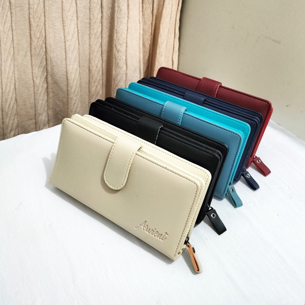 Dompet panjang wanita kulit sintetis wallet paspor tempat Handphone polos muat handphone uang dan Kartu