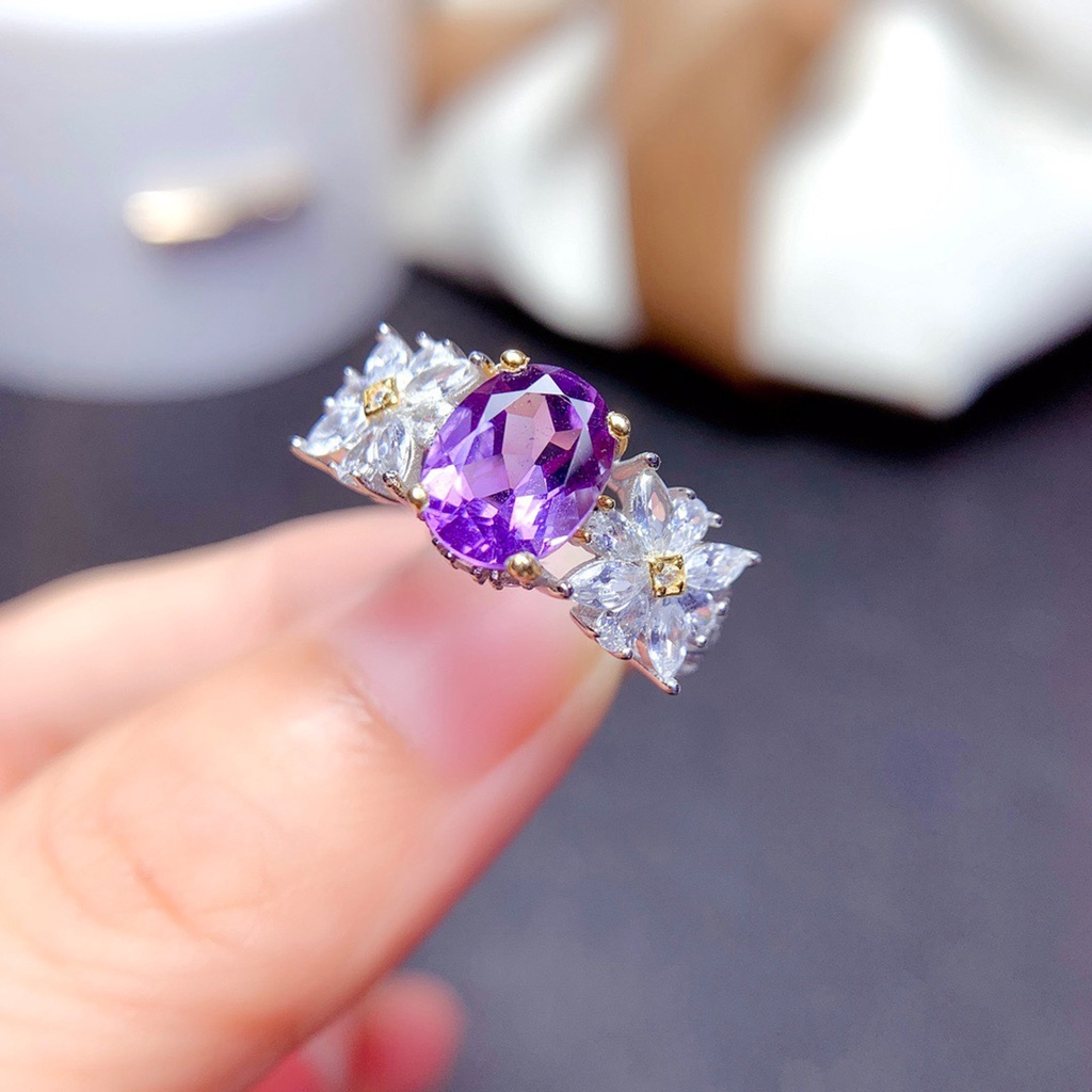 Hu Hu Hu Hu Hu Alat Bantu Pasang Kacamata♡ Cincin Wanita Model Terbuka Hias Kristal Amethyst Imitasi Adjustable Untuk Pesta