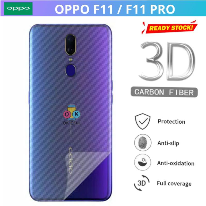 Skin Carbon 3D Oppo F11 / F11 Pro - Garskin Sticker Fiber Anti Gores Belakang Back Cover Premium