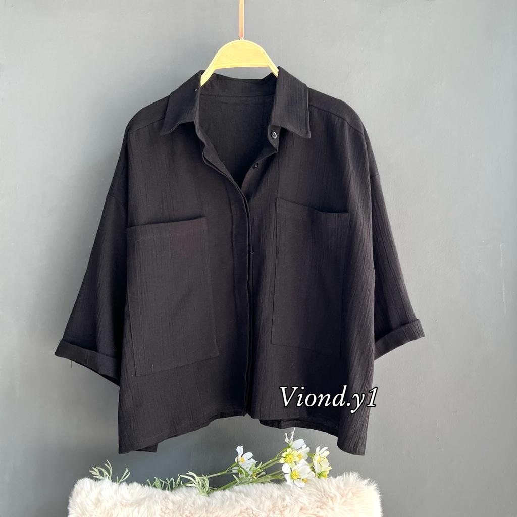 Kemeja Linen Kringkel Shirt / Atasan Blouse Korea Polos 120