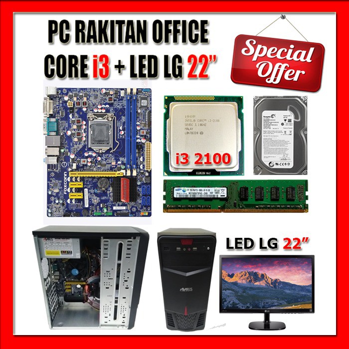 PROMO PC Rakitan OFFICE CORE I3 Dengan LED LG 22inch