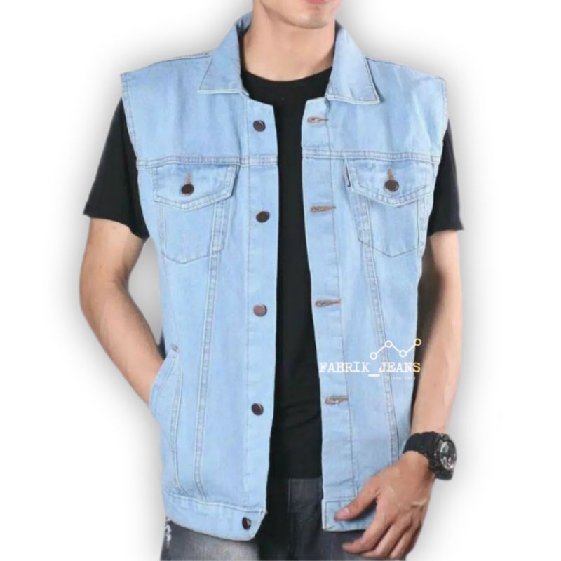 Rompi Jeans Pria BIOBLITZ / Vest Jeans Cowok BIRU MUDA Bahan Denim Tebal Ukuran M L XL XXL XXXL