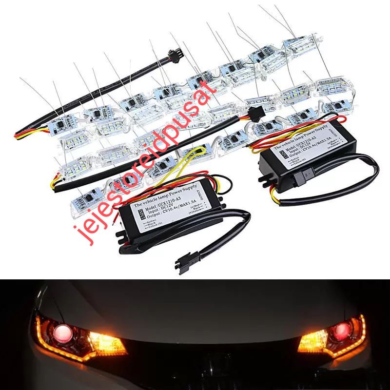 sepasang alis cristal 50cm / led drl alis cristal running 2 warna 50cm -60cm