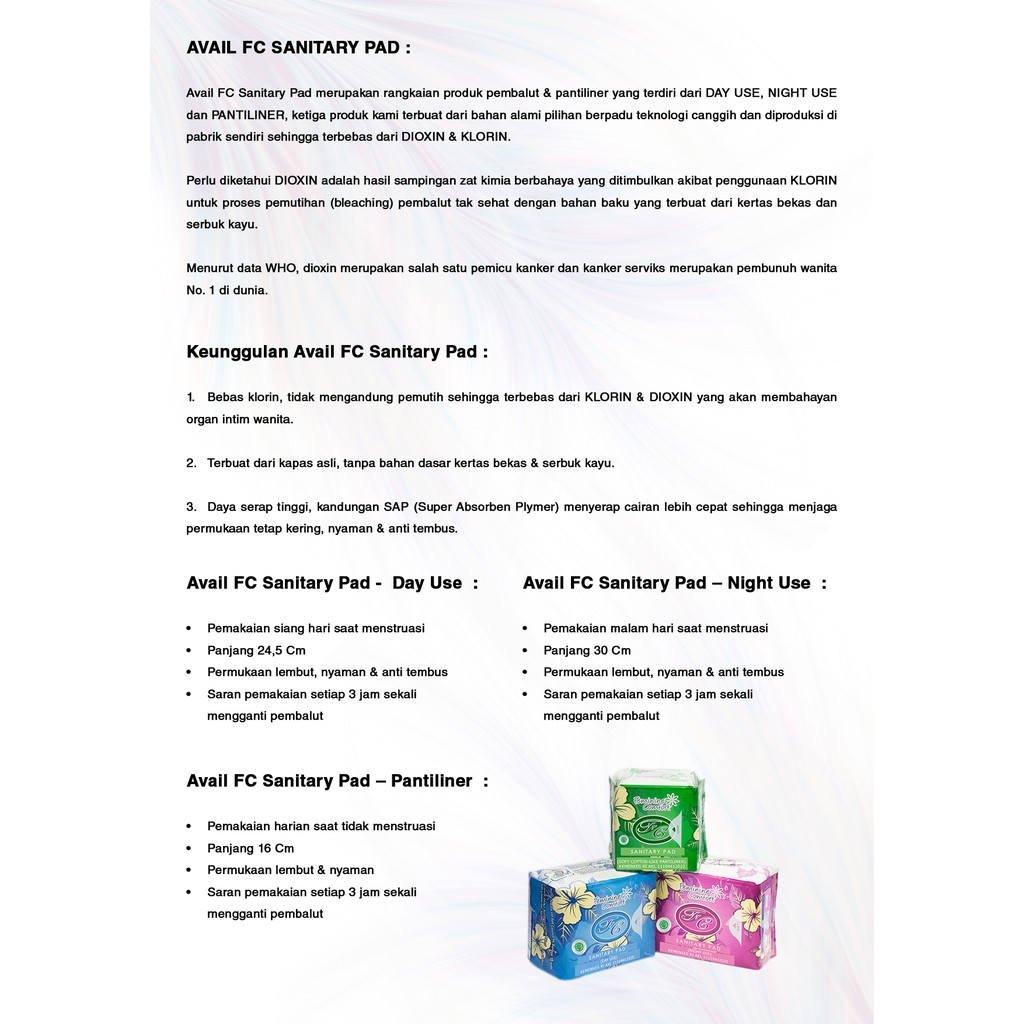 Avail pantiliner, Pantyliner, Pembalut Day Use , Night Use dijual /bal