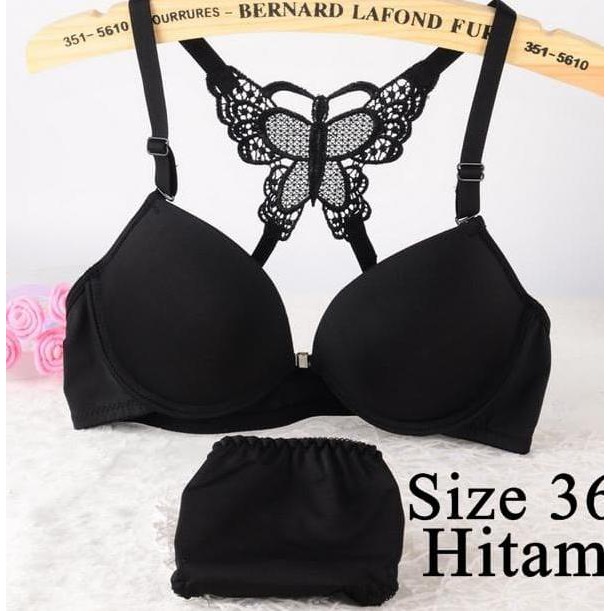Sexy Set Bra Butterfly / Bra + Cd Kupu-Kupu Size 36 Hitam