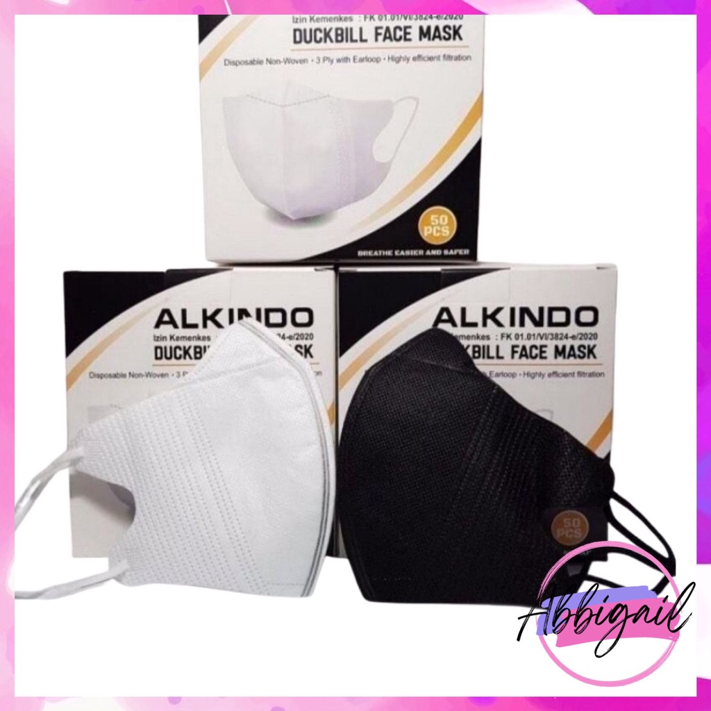 𝘈𝘉𝘎✰ MASKER DUCKBILL ALKINDO PUTIH HITAM GARIS 4 PLY / MASKER DUCKBILL MOUSON HITAM PUTIH 4PLY ISI 50 PCS 1004