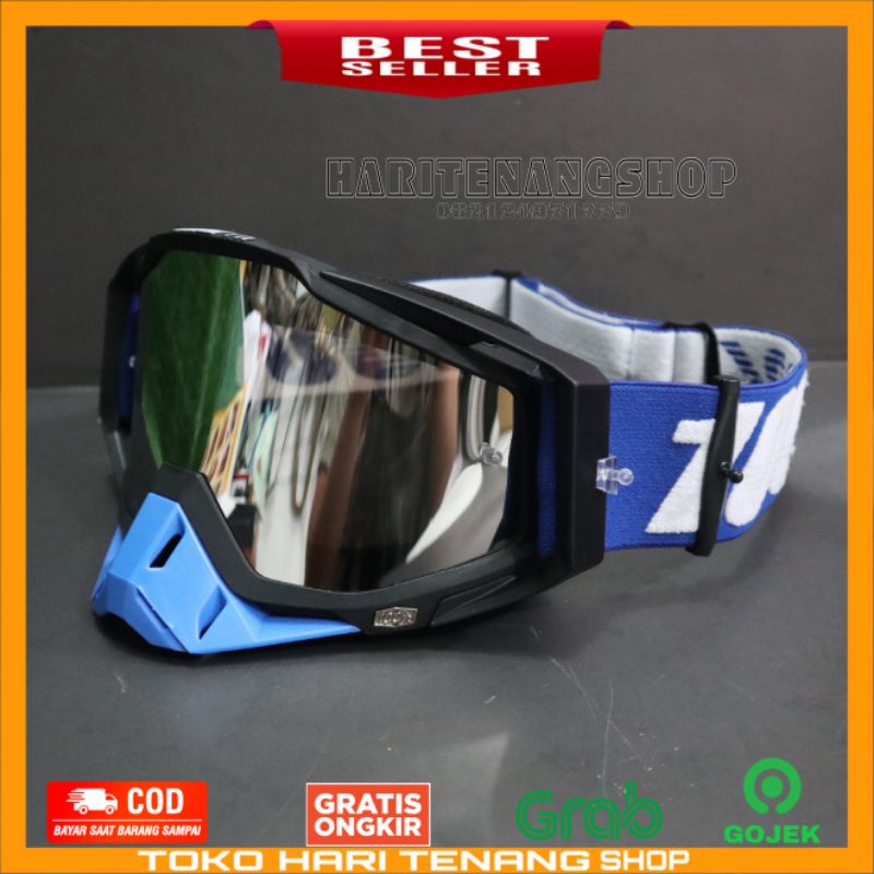 KACAMATA GOOGLE 100% HITAM HIDUNG BIRU/KACAMATA MOTOR CROSS/KACAMATA SUPERMOTO