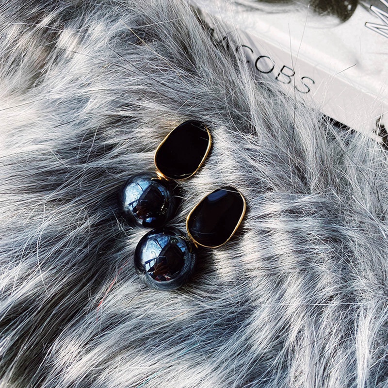 Anting Drop Enamel Bentuk Geometris Aksen Mutiara Gaya Vintage Untuk Wanita