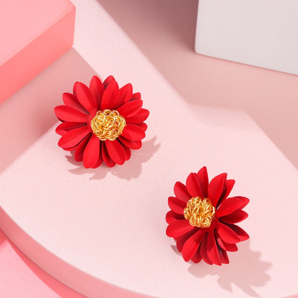 CHOOKEY Anting Stud Desain Bunga Besar Warna-Warni Gaya Korea Untuk Wanita