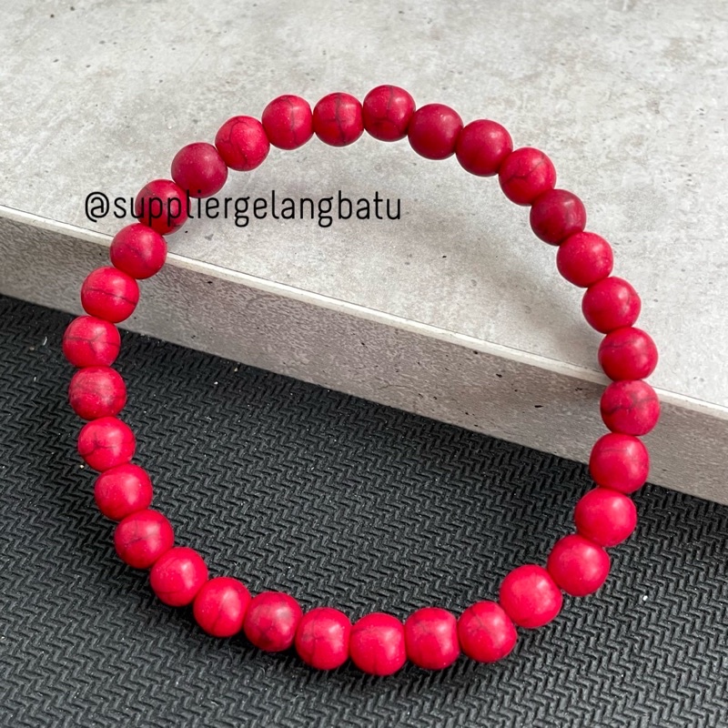 GELANG MERAH HOWLITE RED PYRUS 6MM FREE BOX KADO CANTIK