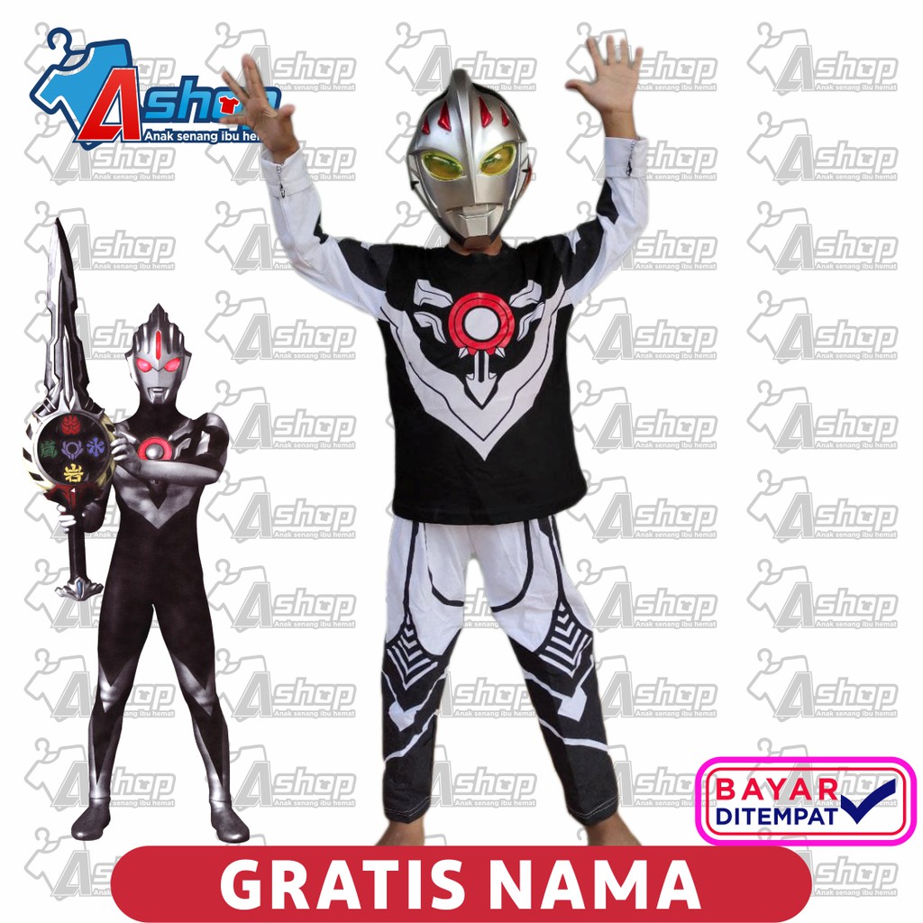 Kostum Anak Ultraman ORB Black Hitam Gratis Sablon Nama