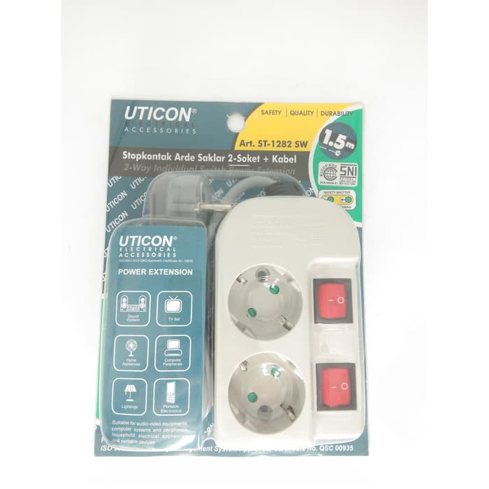 [PROMO EKSKLUSIF] Uticon Stop Kontak Multi Saklar 2 Lubang +Kabel 1,5M St-1282Sw Colokan DISKON